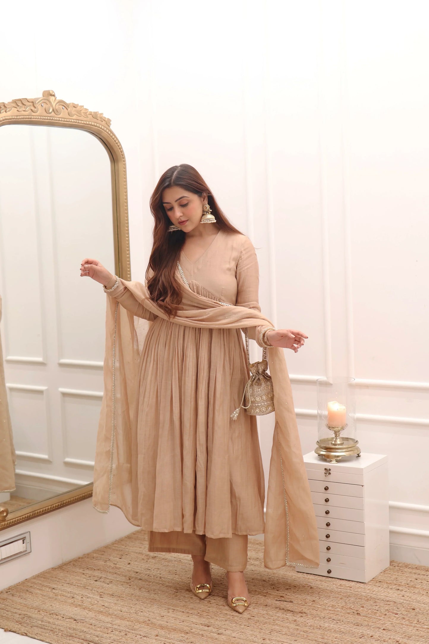Mul Cotton Anarkali with Churi Sleeves Set of 3